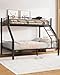 Mixcous Twin XL Over Queen Bunk Bed, Heavy Duty Bunk Bed with EVA Padded Ladder and Full-Length Guardrails, Metal Queen Bed Frame with Slats Support for Adults, Teens, Kids, Black