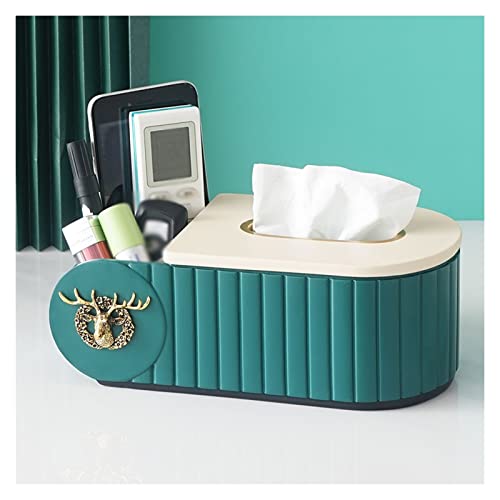 Soporte de bomba de papel multifuncional creativo de alta calidad con cajas de almacenamiento, organizador de servilletas de resina moderno, adornos decorativos (color: beige-verde)