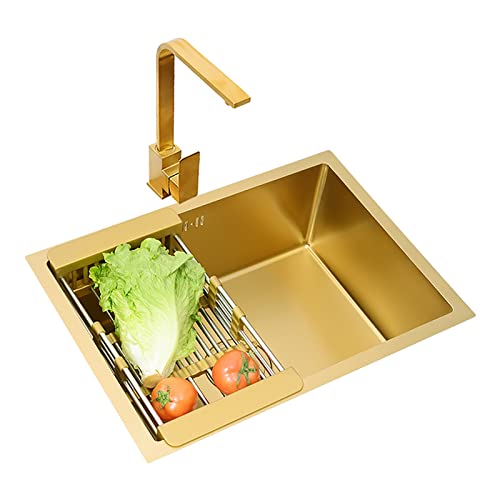 Évier de buanderie ou de bar doré en inox avec cuve simple pour la maison