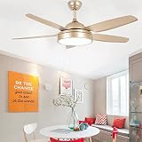Morpholife 52" Gold Ceiling Fan with Lights Remote Control, Modern Champagne LED Chandelier Ceiling