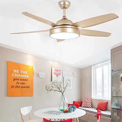 Morpholife 52" Gold Ceiling Fan With Lights Remote Control, Modern Champagne Led Chandelier Ceiling Fan Light Kit, Indoor Farmhouse Rustic Ceiling Fan With 5 Abs Blades For Living Room, Bedroom #TOP2