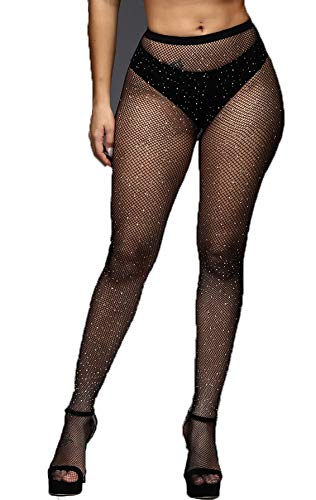 Image of Ulalaza Sparkle Hollow Out Letter Nude Colorful Rhinestone Hot Drilling Fishnet Pantyhose Tights for women Luminous