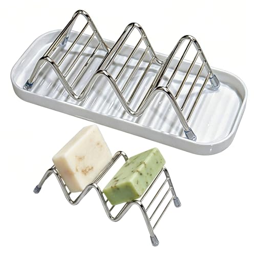 Seifenschale aus Edelstahl, 2 Haken, hält Seife trocken, leicht zu reinigen, feuchtigkeitsbeständig, schimmelresistent, Seifenhalter
