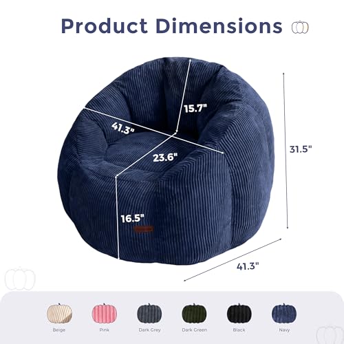 Image of MAXYOYO Giant Bean Bag Chair, Pumpkin-Shaped Bean Bag Sofa, Oversized Boneless Couch Sofa in a Box, Comfy and Lazy Lounge Chair for Dorm, Living Room, Navy