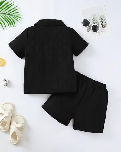 Image of Toddler Boy Clothes Little Kids Summer Outfits Short Sleeve Button Down Shirt Top Shorts Set 2 PCS Boy's Clothing