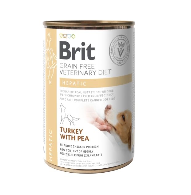 Brit Grain Free Veterinary Diet Umido per Cani, 6 lattine x 400g, Alimento Dietetico Completo, (HEPATIC Tacchino e Piselli)