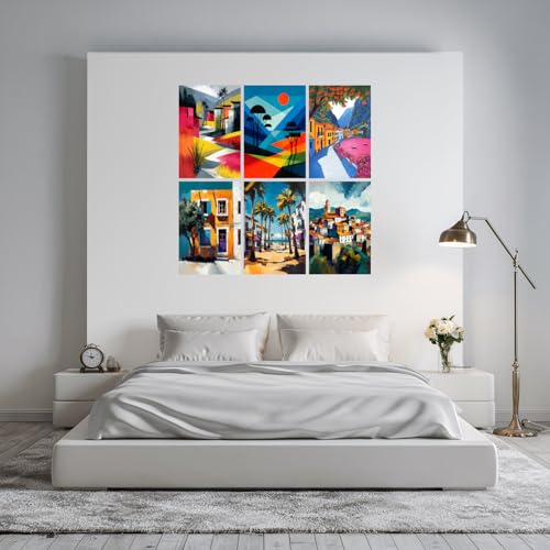 Image of SiddArtify Tropical Landscape Wall Art Prints Set - Modern Cityscape Poster Decor for Living Room Bedroom Office - 8x12 inch Board Pack of 6