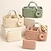 Orelle Bouclé Diaper Caddy Organizer with Matching Pouch & Moon Pendant | Teddy Portable Changing Table Organizer | Must-Have Baby Shower Gifts | Cream