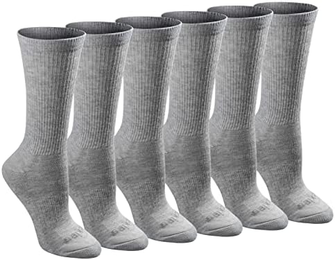 Dickies Womens Dritech Advanced Moisture Wicking Crew (6/12 Packs) Casual Sock, Grey Solid (6 Pairs), Shoe Size 6-9 US