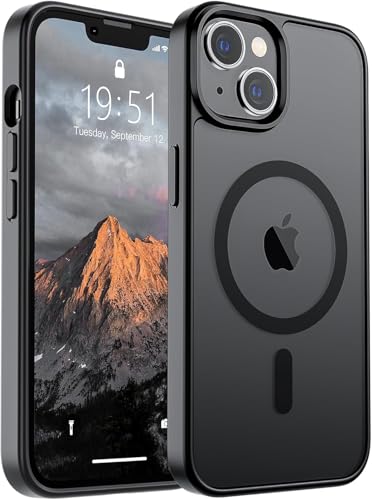 Image of Sounce Shockproof Superior Drop Protection Cover Scratch Resistant Case Premium Armor Magsafe Designed Shield Strong Megnetic Adsorption with Polycarbonate Protection for iPhone 14/13 [Matte Black]