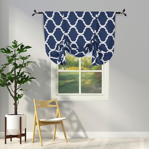 Melodieux Rideau occultant à nouettes de style marocain à isolation thermique pour petite fenêtre, 106,7 x 160 cm, bleu marine (1 panneau)