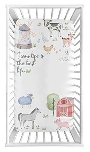 Image of Sweet Jojo Designs Farm Animals Boy or Girl Fitted Crib Sheet Baby or Toddler Bed Nursery Photo Op - Watercolor Farmhouse Horse Cow Sheep Pig Farm Life