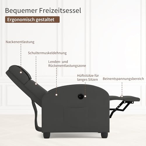 FiveWillowise Fernsehsessel Ruhesessel Relaxsessel mit Verstellbarer Beinablage und Verstellbarer Rückenlehne bis 140°, Einzelsofa, Liegesessel, TV Sessel mit Liegefunktion, Dunkelgrau – Bild 4