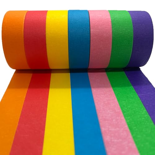 Colored Masking Tape Painters Tape 1 inch wide - 7 Rolls Pack 298Ft - Vibrant, Adhesive, No Residue - Rainbow Color Tapes for DIY, Kids Arts & Crafts, Labeling, Color-Coding, Class & Room Decoration