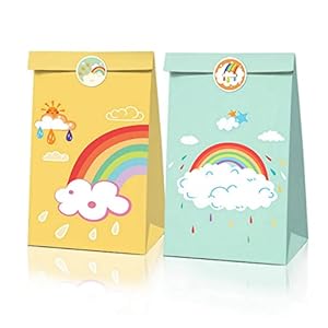 12 Pack regenboog thema traktatie tassen, Sunshine Party papieren zakken, Cloud Party gunst tassen, Cadeauzakjes voor verjaardagsfeestjes, snoepzakjes voor huwelijksfeesten met stickers