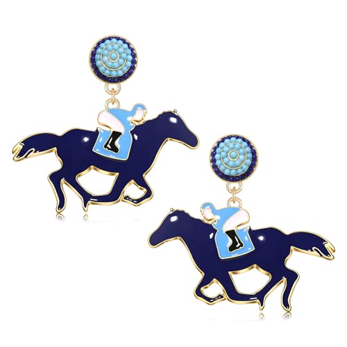 Kentucky Derby Horse Earrings - Funny Drop Dangle Dangling Earrings for Women, Western Cute Horse Racing Gift