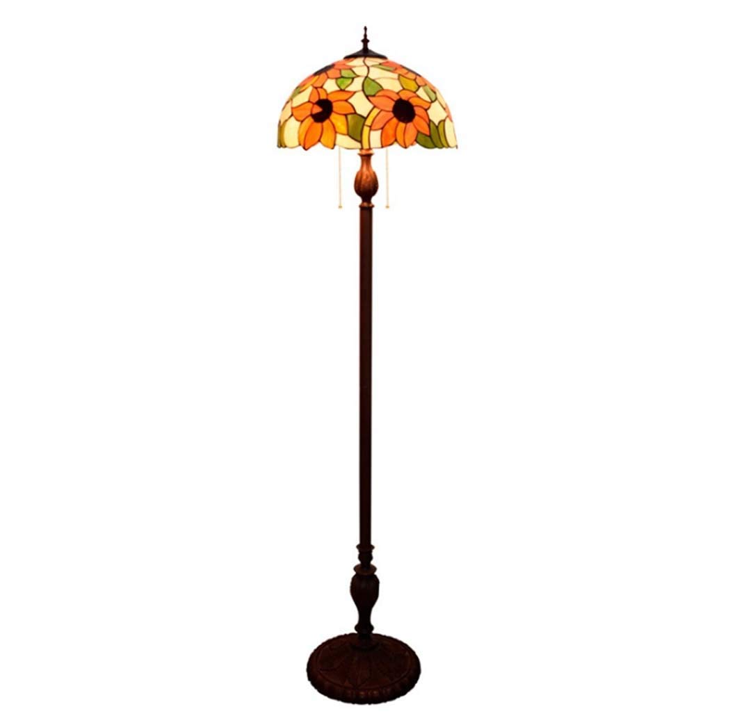 IUokLU Tiffany Style 16-Inch Pastoral Handmade Stained Glass Floor Lamp for Living Room Bedroom Bedside Decor Standing Lighting with Foot Switch + Zipper Switch Floor Uplighter,E27,40W,A (B)