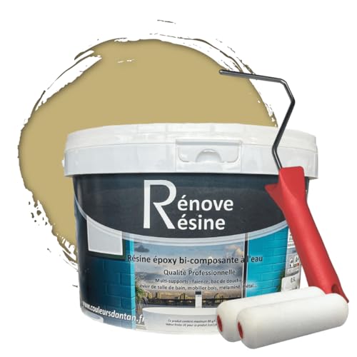 COULEURS D ANTAN Peinture Résine multisupport Intérieur pour Faïence, Carrelage, Douche, Baignoire 5m² - RAL 1001 Beige + Kit d'application OFFERT