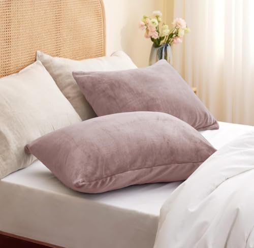 Image of Sands Premium Ultra Soft Woollen Pillow Cover Set of 2 for Winter with Zipper Closure, Cozy Pillow Case Perfect for Warmth, Flannel Warm Pillowcases, King size-18X28 Inches (Light Pink)