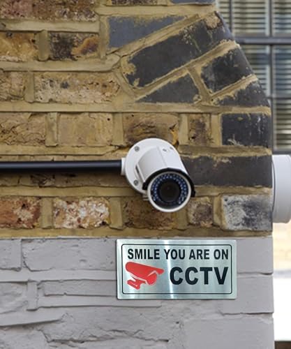 Image of Amazon Brand - Umi Metal CCTV Camera Signage Board | Silver Finish Self Adhesive Security Sign for Home, Office & Shops (8 x 3 Inch)