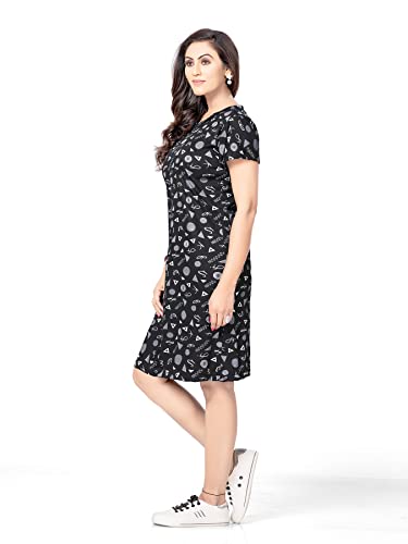 Image of PNAEONG Women's Cotton Nightgown Sleepwear Short Sleeves Shirt Casual Print Sleepdress, Black, XX-Large