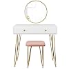 EUGAD 0018SZT Make-up tafel met kruk, kaptafel met ronde spiegel en 2 schuifladen voor slaapkamer, bureau van MDF en…