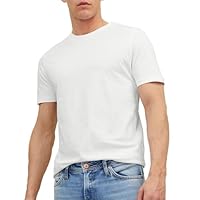 JACK & JONES Men's Plain Round Neck T-Shirt, White, Large