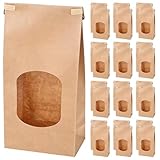 25 bolsas de papel de estraza con ventana, color marrón, 17 x 9 x 6 cm, para regalos, frutos secos, granos de café, hojas de té, especias, bolsas de papel marrón, para bodas, Navidad, regalos de
