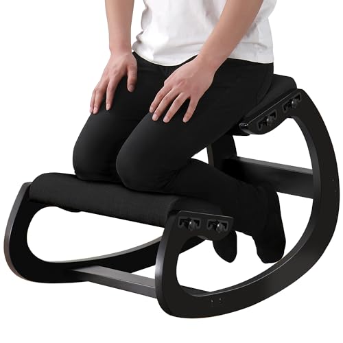 MallVitally Adjustable Kneeling Chair, Wooden Ergonomic Chairs Knee Chair Posture stool - Improve Your Posture with an Angled Seat for Home,Office(Black)