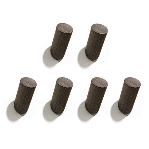 Curious Fish Gancho Madera Columna Cilindro Madera Maciza Toalla montada Pared Ropa Sombrero Llavero Bolsa Robe Bufanda Percha Cuarto baño Dormitorio Cocina Gabinete Sala Estar(6PCS, Nogal Negro) Cover