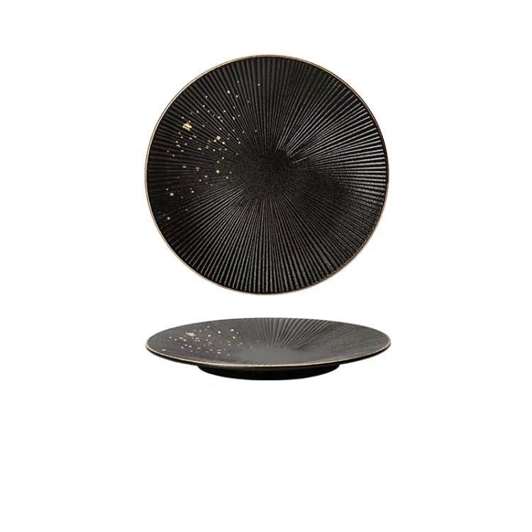 Keramikgeschirr Vergoldete Schüsselteller im westlichen Stil Steakteller Spaghettiteller Restaurantteller Schwarzes Dessert Haushaltsgeschirr,10-inch Flat Plate