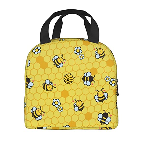 Mdmei Yellow Bee School Lunch Box For Kids Girls Women Cooler Aesthetic Picnic Bag Insulated Reusable Washable Meal Pail #TOP3