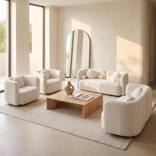 Image of 4 Piece Curved Sofa Set for Living Room, Boucle Couch Set with 2 Modern 2-Seater Loveseats & 2 Accent Chairs, Deep Seat Conversation Seating Furniture for Apartment,Open Concept Spaces,Home Office