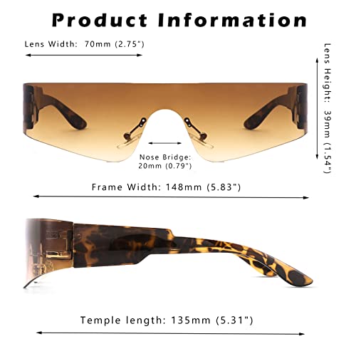 Image of COASION Wrap Around Sunglasses for Women Men Trendy Rimless Futuristic Shades Y2k Shield Flat Top Fashion Eyeglasses