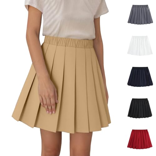 Girls School Uniform Skirts Trendy Elastic High Waist Pleated Scooter Skirt with Undershorts Skorts for Kids 3-18Years