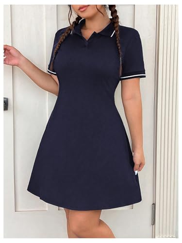 Image of RoseSeek Women's Plus Size Football Jersey Dress Collared Golf Tennis Dress Button Front A Line Streetwear Dresses