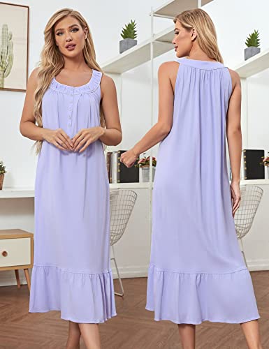 Image of MZROCR Cotton Nightgowns for Women Soft Sleeveless Night Gown for Adult Women Ruffle Sleepwear