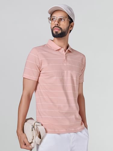 Image of XYXX Iinea Men's Stripe Cotton T-Shirt | Polo Collor Tshirts | Half Sleeves | Stripe-Slim Fit