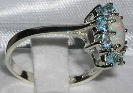 925 Sterling Silver Natural Opal & Blue Topaz Womens Statement Ring - Size 10 #TOP3