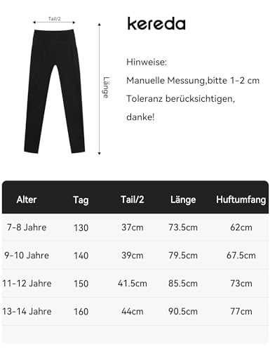 KEREDA Leggings Mädchen Sportleggins Kinder V Crossover Sporthose Teenager Hosen mit Taschen Turnhose für Gym Yoga Gymnastik Schwarz 9-10 Jahre