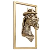 Newinhome Animal Heads Wall Decor (Includes Metal Frame) Resin Animals Sculptures Head Wall Hanging Decoration Gold vintage Wall Sculpture for Living Room Bedroom Office(Horse)
