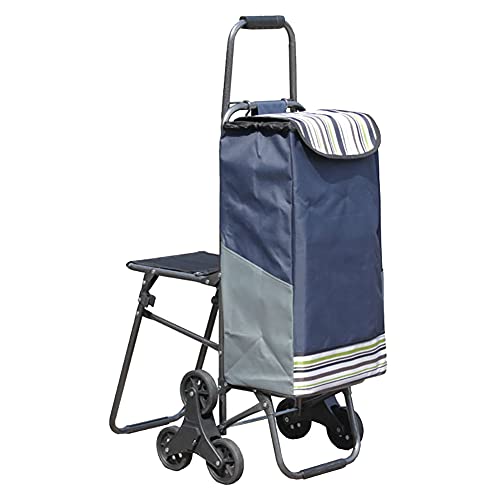 Carrello pieghevole resistente con 6 ruote, telaio in acciaio, capacità di stoccaggio, sedile rimovibile per salire le scale, perfetto per mercati, shopping e uso all'aperto