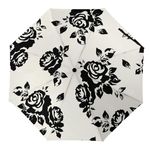 Parapluie pliant fleurs noires automatique compact de voyage