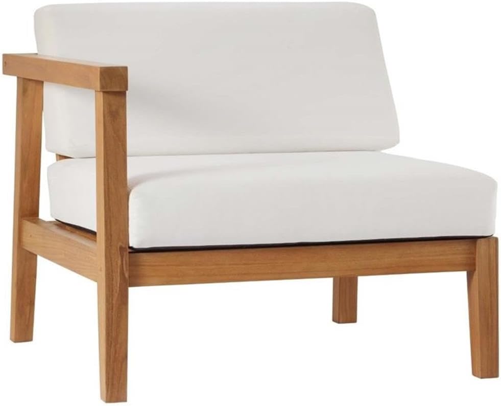 3-Piece Patio Sectional Sofa, Solid Teak Wood, Natural and White Finish, Water and UV-Resistant Cushions, Machine Washable Covers, Slanted Back Design, Outdoor Seating Set
