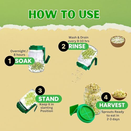 Image of Shuttle Art Sprout Maker Jar with Drainage Lid | Plastic Sprouting Container for Moong, Chana & Mixed Sprouts | Easy Home Sprout Growing Jar for Healthy Diet | BPA Free Kitchen Sprout Maker