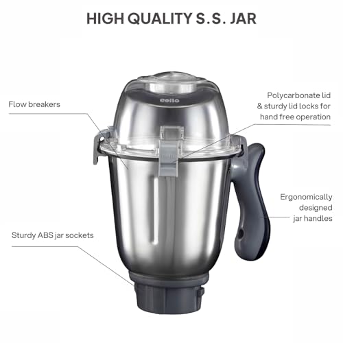 Image of CELLO Discovery Pro Juicer Mixer Grinder For Kitchen 1000 Watts Black | 3 Steel Jar with 1 Juicer Jar Powerful Copper Motor, 3 Speed Settings | Ideal for Blending Juicing Grinding | 5 Years Warranty