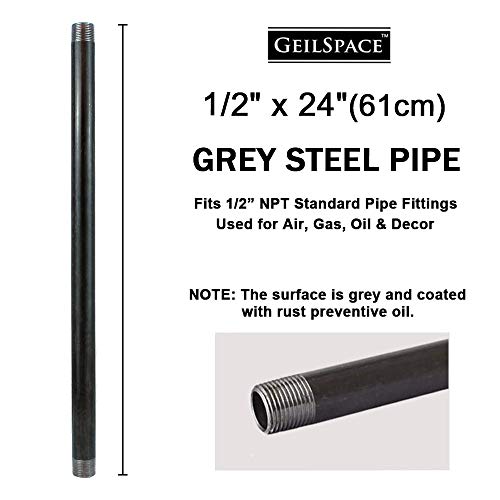 GeilSpace 6 Pack 1/2\" × 24\" Heavy Duty Pre-Cut Grey Metal Pipe, Industrial Steel Fits Standard Half Inch Threaded Pipes and Fittings - Vintage DIY Industrial Shelving (1/2\" × 24\", Grey)