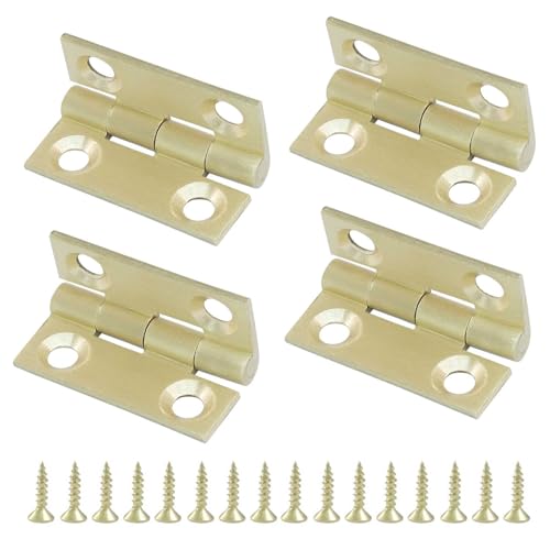 Hordion 12PCS 1 Inch Mini Solid Brass Hinges, Folding Butt Hinges Small Box Hinge for Jewelry Chest Wood Box Cabinet Cupboard Door