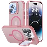 VOFATA for iPhone 13 Pro Max Case with Camera Cover Stand [Built-in 9H Camera Lens Protector][Fit for Magsafe] Military Grade Shockproof Translucent Matte Magnetic Phone Case 6.7',Pink