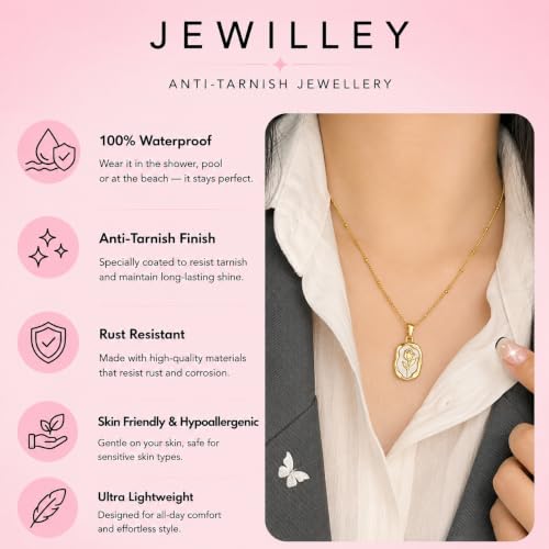 Image of Vintage Rose Necklace Set For Women Stylish | Anti Tarnish Waterproof Stainless Steel Chain Pendant Necklaces Jewelry for Love | Gold Plated Jewellery Accessories for Woman & Girls | Birthday Gift for Wife & Girlfriend